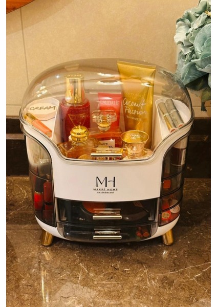 Multibox Çok Gözlü Şeffaf Kapaklı Makyaj Organizeri, Fıstık Yeşili, 29 x 19 x 34 cm