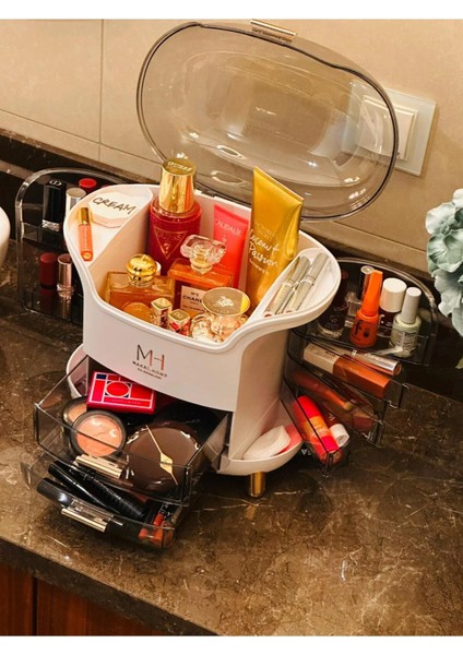 Multibox Çok Gözlü Şeffaf Kapaklı Makyaj Organizeri, Fıstık Yeşili, 29 x 19 x 34 cm