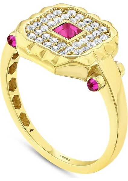 Renkli Taşlı Altın Yüzük - 14K