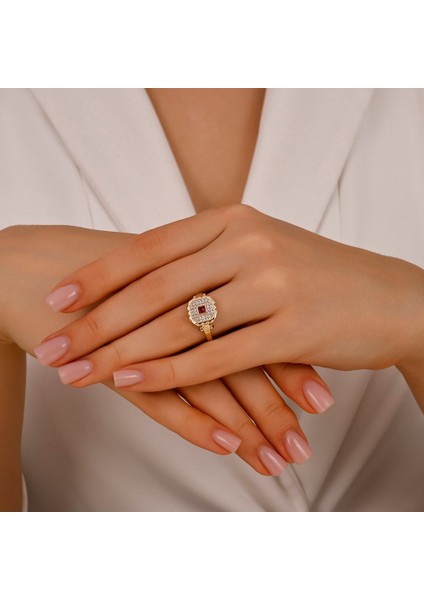 Renkli Taşlı Altın Yüzük - 14K