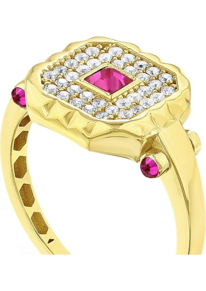 Renkli Taşlı Altın Yüzük - 14K