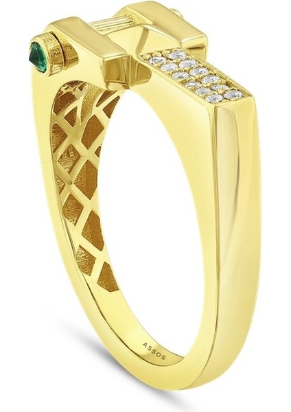 Taşlı Tasarım Altın Yüzük - 14K