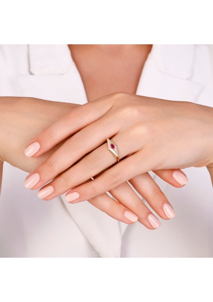 Renkli Taşlı Altın Yüzük - 14K