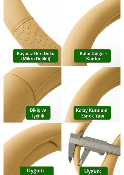 Mercedes-Benz C Serisi 2008-2014 Geçmeli Direksiyon Kılıfı Delikli Bej Deri