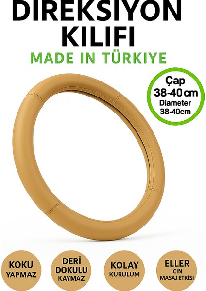 Toyota Land Cruiser 1990-1997 Geçmeli Direksiyon Kılıfı Delikli Bej Deri