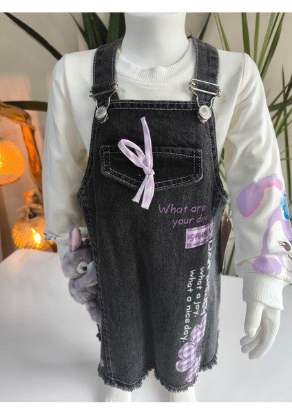 Kız Çocuk Kotlu Salopet Takım Özel Tasarım (Stella Lou Oyuncaklı Kot Elbise+Bluz) fırsatları