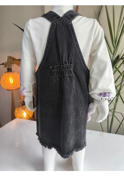 Kız Çocuk Kotlu Salopet Takım Özel Tasarım (Stella Lou Oyuncaklı Kot Elbise+Bluz)