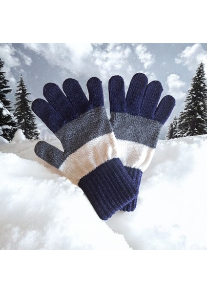 Garson Beden Erkek Çocuk Eldiven Lacivert Beyaz - 8-12 Yaş
