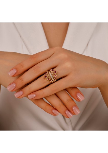 Renkli Taşlı Altın Yüzük - 14K