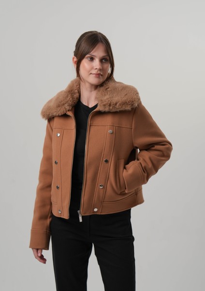 CELINA KADIN MONT Çıkabilir Kürklü Kadın Kaşe Ceket