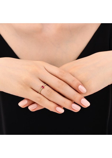 Renkli Taşlı Altın Yüzük - 14K