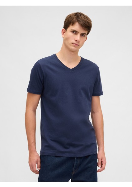 Erkek Lacivert Jarse V-Yaka tshirt