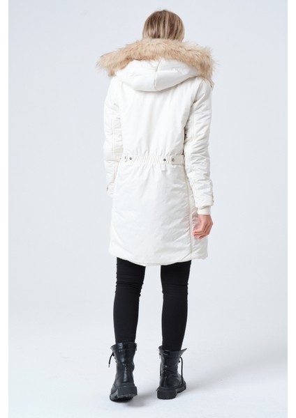 FEBIHA KADIN MONT Kadın Çıkabilir Kapüşonlu Kürk Astarlı Uzun Kaban