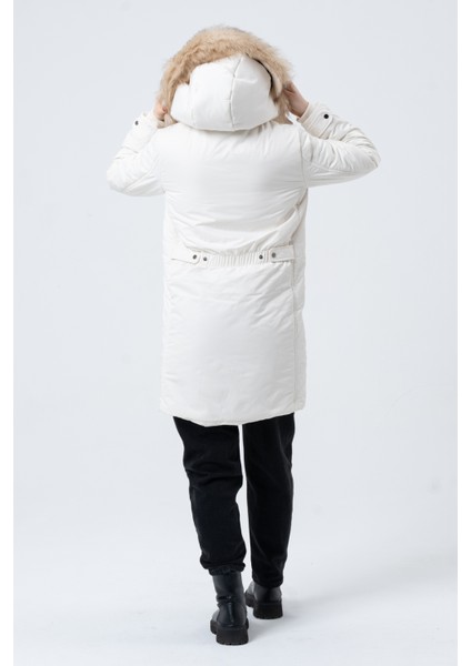 FEBIHA KADIN MONT Kadın Çıkabilir Kapüşonlu Kürk Astarlı Uzun Kaban