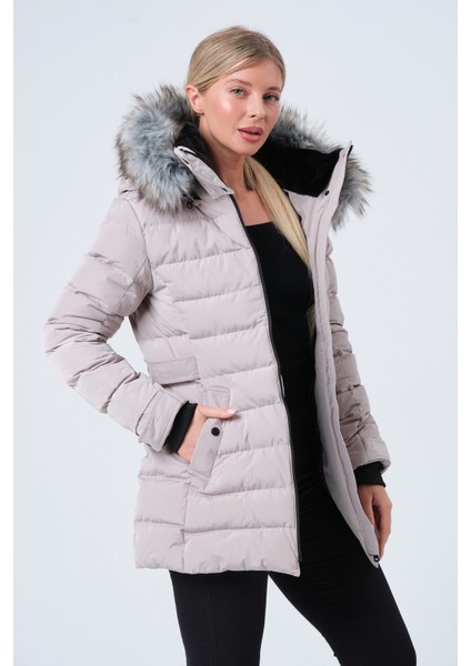 YASMIN22 KADIN MONT Kadın Suni Kürklü Çıkabilir Kapüşonlu Şişme Kaban