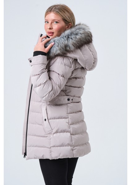 YASMIN22 KADIN MONT Kadın Suni Kürklü Çıkabilir Kapüşonlu Şişme Kaban