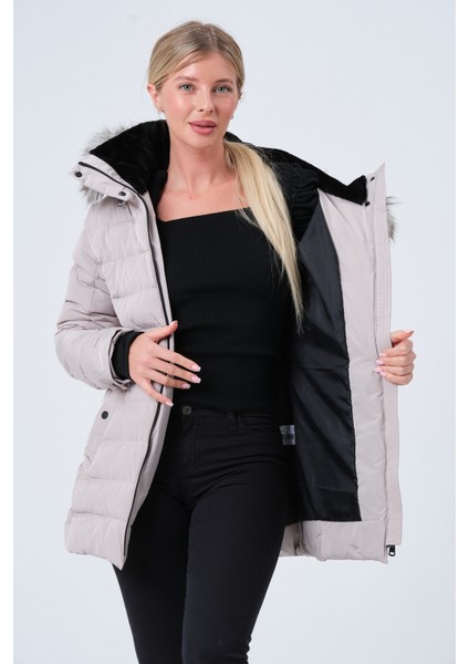 YASMIN22 KADIN MONT Kadın Suni Kürklü Çıkabilir Kapüşonlu Şişme Kaban