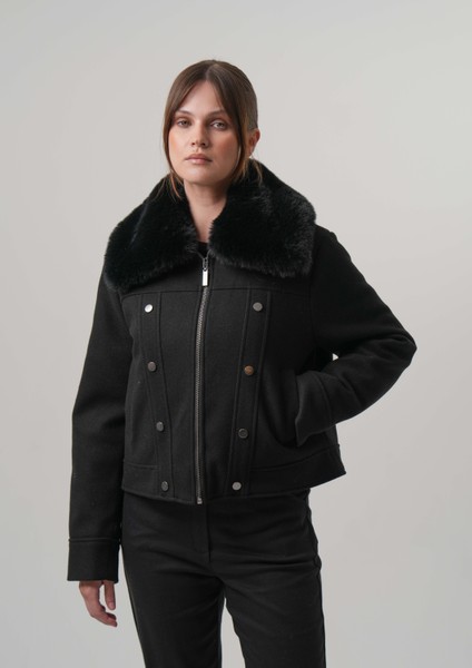 CELINA KADIN MONT Çıkabilir Kürklü Kadın Kaşe Ceket