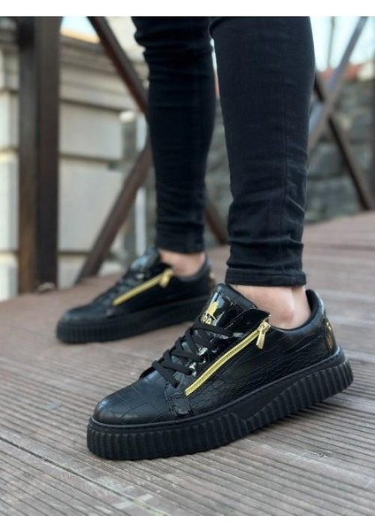 Kalın Yüksek Taban Çift Fermuarlı Siyah Siyah Erkek Ayakkabı modelleri