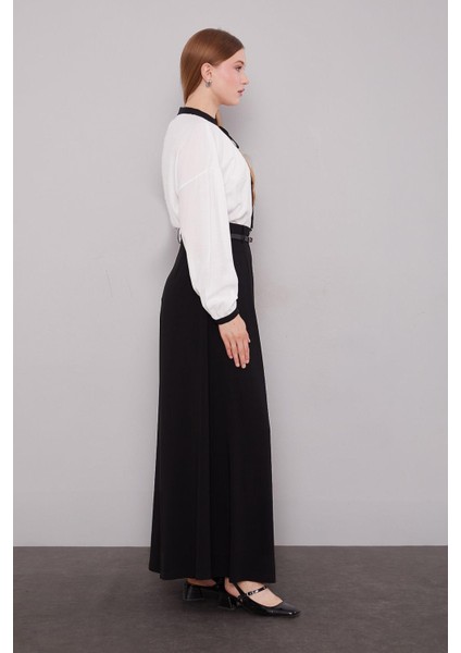 Siyah Geniş Paça Piliseli Pantolon Etek modelleri