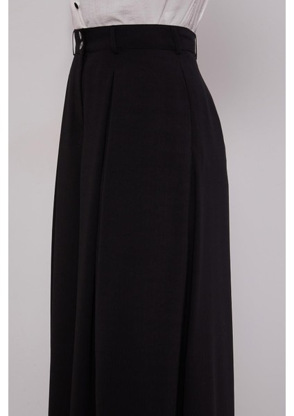 Siyah Geniş Paça Piliseli Pantolon Etek fırsatları