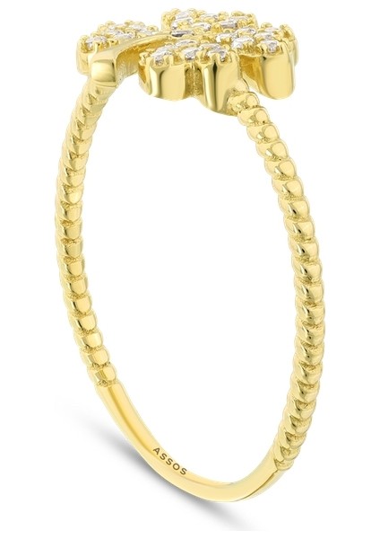 Taşlı Tasarım Altın Yüzük - 14K