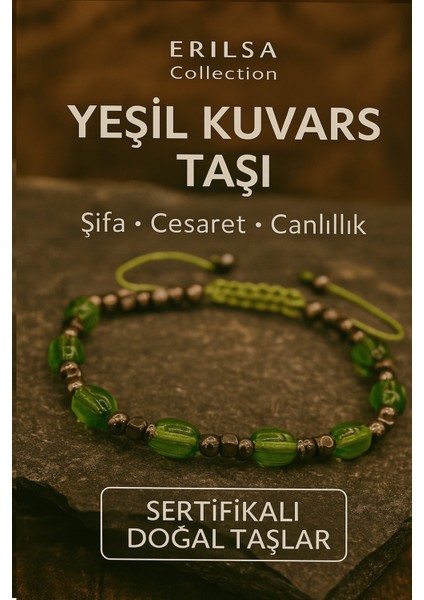 Sertifikalı Şifalı Yeşil Kuvars Taşı Bileklik Canlılık Verir ve Ruhsal Cesaret