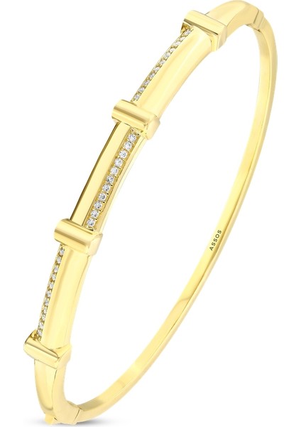 Taşlı Tasarım Altın Kelepçe - 14K