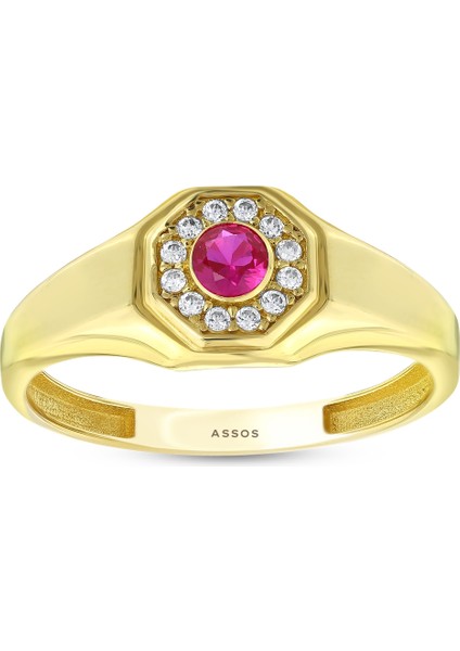 Renkli Taşlı Altın Yüzük - 14K