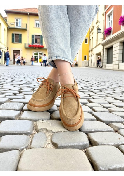 D25KA-7025 Bej Hakiki Deri Tam Ortopedik Kadın Casual Günlük Ayakkabı