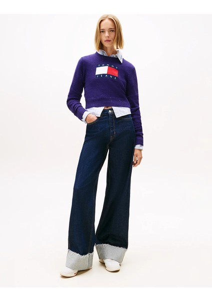 Tjw Işıltılı Bayrak Desenli Kadın Mor Kazak DW0DW21690VLY fiyatları