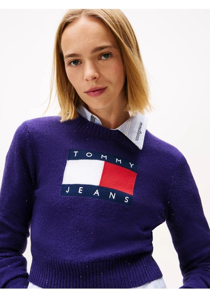 Tjw Işıltılı Bayrak Desenli Kadın Mor Kazak DW0DW21690VLY fırsatları