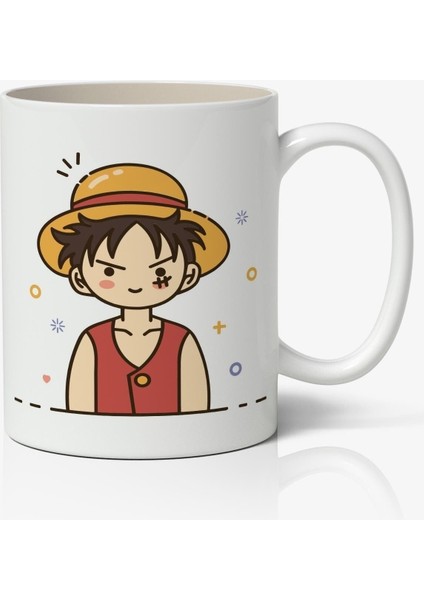 One Piece Anime Luffy Hasır Şapkalı Temalı Beyaz Kupa Bardak Sevgiliye Arkadaşa Hediye