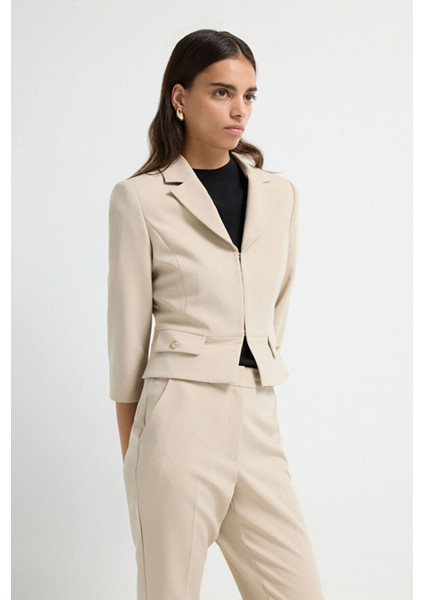 Cep Kapaklı Crop Ceket Bej 11944859001