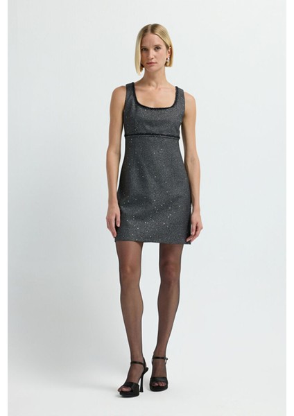 Kolsuz Gabardin Elbise Antrasit 12444585002