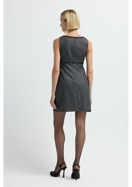 Kolsuz Gabardin Elbise Antrasit 12444585002