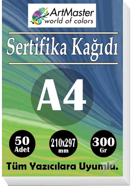 A4 Sertifika Kağıdı 50 Adet Gramajlı Fotokopi Kağıdı 300 gr Tüm Yazıcılara Uyumlu 21X29.7 cm Kalın Baskı Kağıdı Kalın