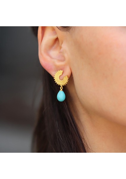 Damla Turkuaz Taşlı Antik Gümüş Küpe