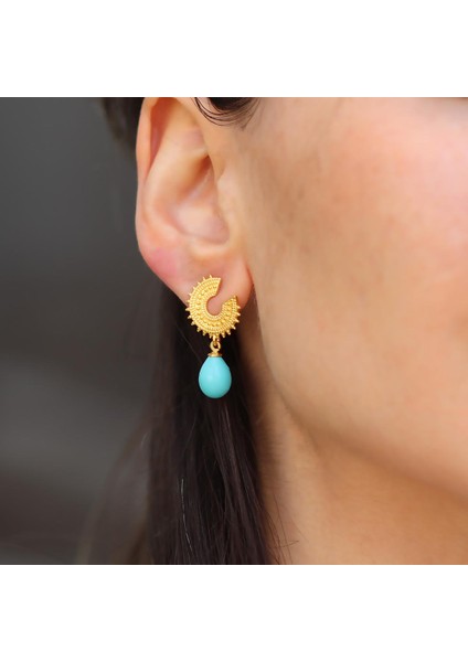 Damla Turkuaz Taşlı Antik Gümüş Küpe fiyatları