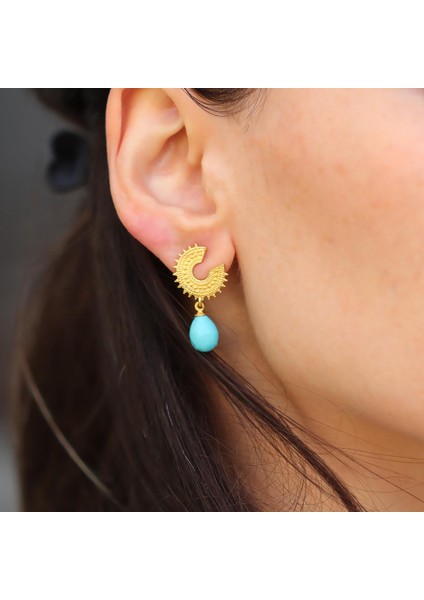 Damla Turkuaz Taşlı Antik Gümüş Küpe modelleri