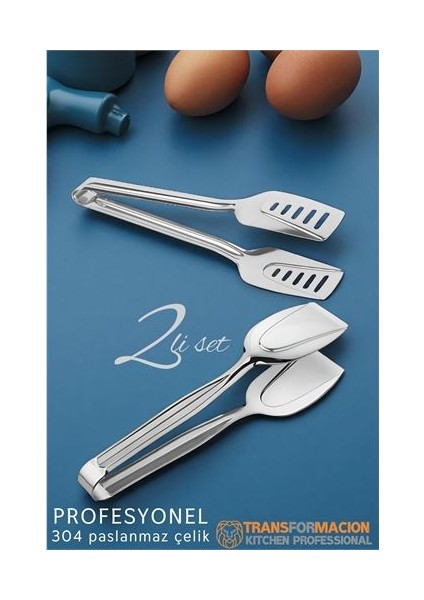bulurum mutfak maşa seti makarna pasta salata çok amaçlı maşa 2 li set 304 paslanmaz çelik