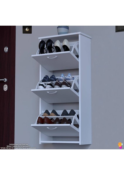 West Asma Kapı Önü 52X116X26 Cm’lik 3 Düşer Kapak 6 Göz Bölmeli Ayakkabılık