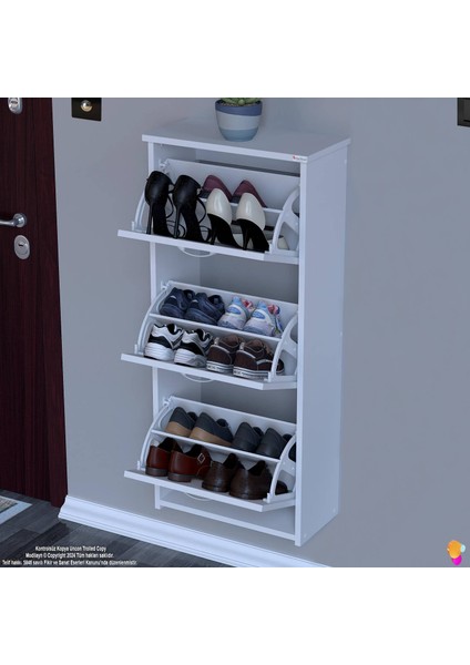 West Asma Kapı Önü 52X116X26 Cm’lik 3 Düşer Kapak 6 Göz Bölmeli Ayakkabılık