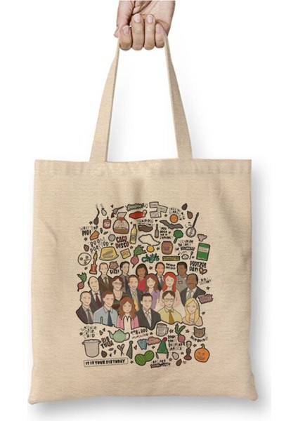 The Office Karakterler Bez Çanta Uzun Saplı Alışveriş Çantası Plaj Çantası