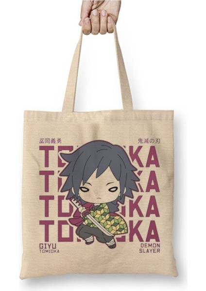Demon Slayer Giyu Tomioka Iblis Keser Bez Çanta Uzun Saplı Alışveriş Çantası Plaj Çantası