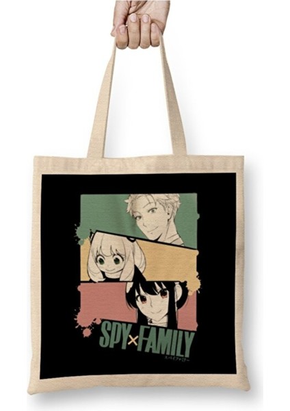 Spy x Family Main Characters Loid Yor Anya Bez Çanta Uzun Saplı Alışveriş Çantası
