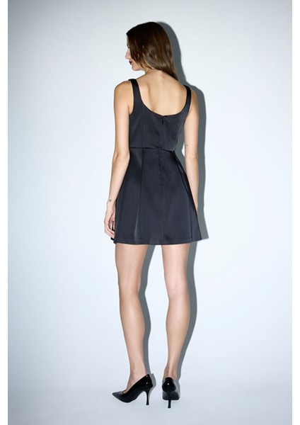 Işlemeli Mini Tafta Elbise Siyah 12446034000 indirimleri