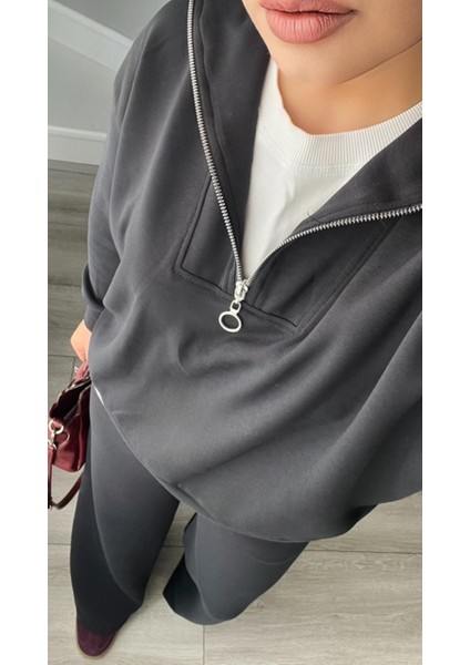 Antrasit Modal Kumaş Yarım Fermuarlı Takım modelleri