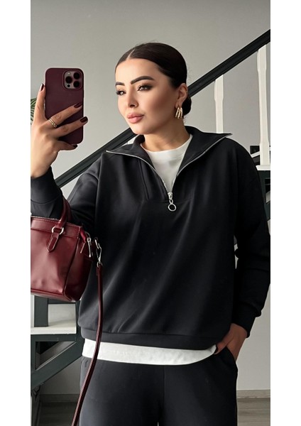 Antrasit Modal Kumaş Yarım Fermuarlı Takım