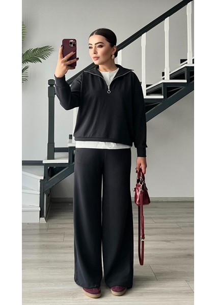 Antrasit Modal Kumaş Yarım Fermuarlı Takım